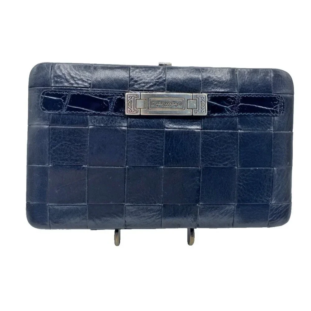Brighton Black Leather Small Organizer Checkbook Bag Wallet Clutch 7.5 x 4.5”